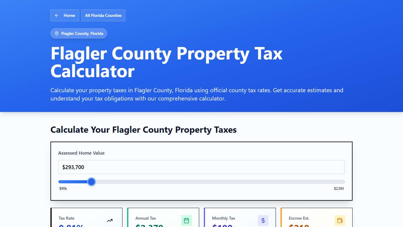Flagler County, FL Property Tax Calculator 2025-2026